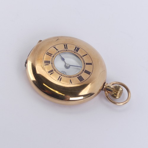 127 - A 9ct gold half hunter Pocket Watch, the white enamel dial with black Roman Numerals and subsidiary ... 