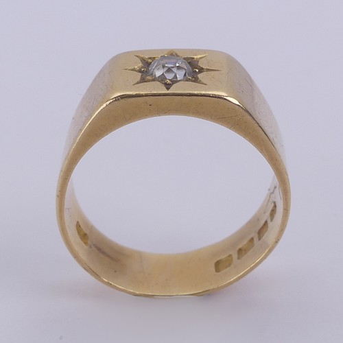 171 - A gypsy set diamond Signet Ring, the cushion shaped stone approx. 0.3ct, mounted in 18ct yellow gold... 