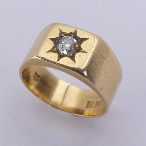 171 - A gypsy set diamond Signet Ring, the cushion shaped stone approx. 0.3ct, mounted in 18ct yellow gold... 