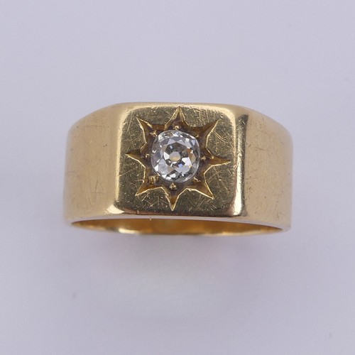 171 - A gypsy set diamond Signet Ring, the cushion shaped stone approx. 0.3ct, mounted in 18ct yellow gold... 