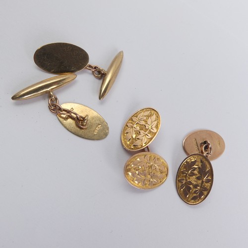 294 - A pair of 9ct rose gold oval Cufflinks, with foliate engraved decoration, together with a pair of 9c... 