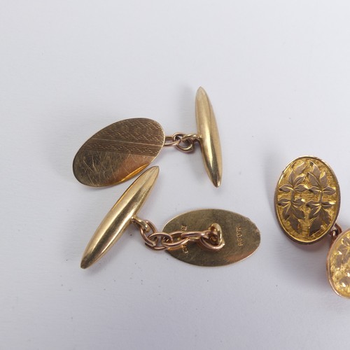 294 - A pair of 9ct rose gold oval Cufflinks, with foliate engraved decoration, together with a pair of 9c... 