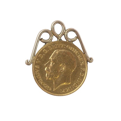 337 - A George V gold Half Sovereign, dated 1912, on soldered pendant mount, total weight 4.8g.... 