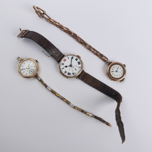 144 - Two 9ct gold lady's Wristwatches, both on damaged 9ct gold expanding bracelet straps, as found, gros... 