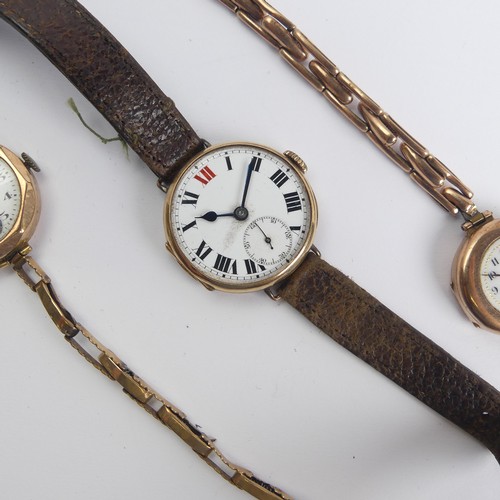 144 - Two 9ct gold lady's Wristwatches, both on damaged 9ct gold expanding bracelet straps, as found, gros... 