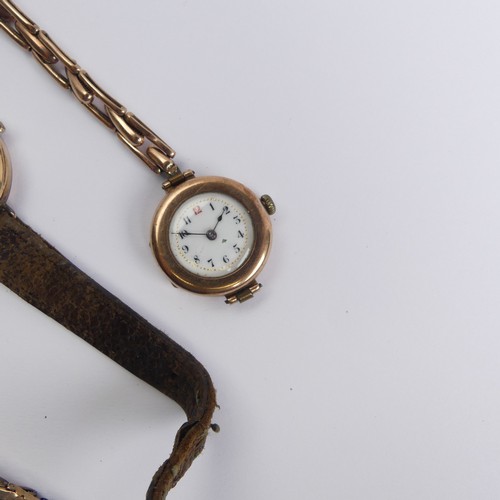 144 - Two 9ct gold lady's Wristwatches, both on damaged 9ct gold expanding bracelet straps, as found, gros... 