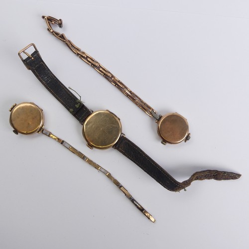 144 - Two 9ct gold lady's Wristwatches, both on damaged 9ct gold expanding bracelet straps, as found, gros... 