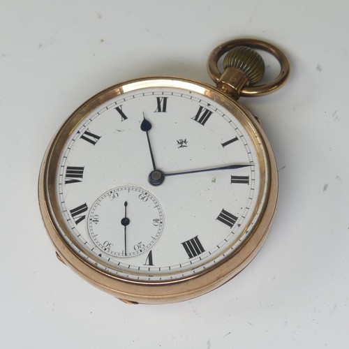 145 - A 9ct gold open face Pocket Watch, the white enamel dial with black Roman Numerals and subsidiary se... 