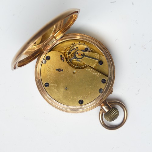 145 - A 9ct gold open face Pocket Watch, the white enamel dial with black Roman Numerals and subsidiary se... 