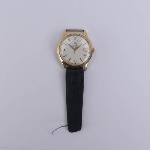 147 - A vintage 18ct yellow gold cased Zodiac Calendar Wristwatch, the silvered dial with gilt batons and ... 