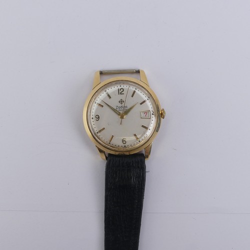 147 - A vintage 18ct yellow gold cased Zodiac Calendar Wristwatch, the silvered dial with gilt batons and ... 