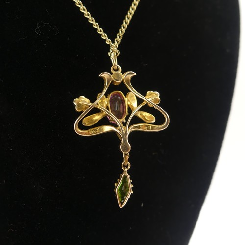 246 - An Edwardian 9ct gold Pendant, in the Art Nouveau style with 'Suffragette' colours set seed pearls, ... 