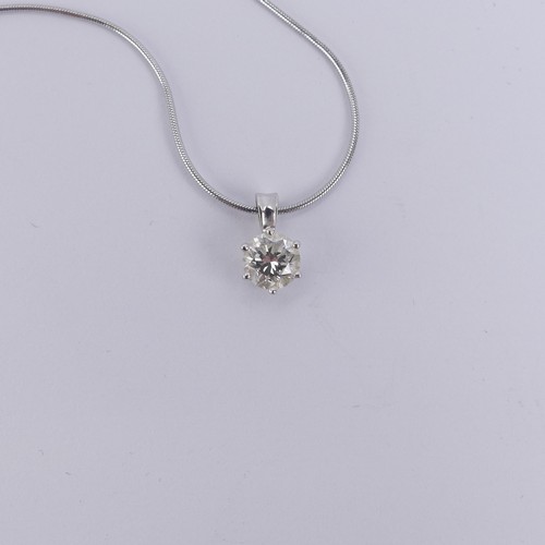 247 - A single stone diamond Pendant, the brilliant cut stone approx. 0.7ct, six claw set in 18ct white go... 