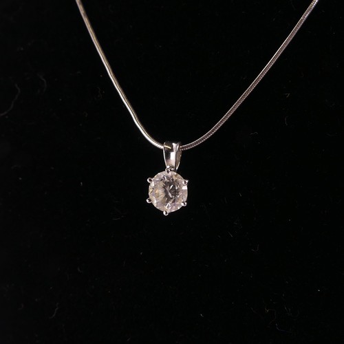 247 - A single stone diamond Pendant, the brilliant cut stone approx. 0.7ct, six claw set in 18ct white go... 