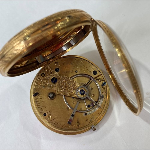 149 - An 18ct yellow gold Fob Watch, gilt dial with black Roman Numerals, movement signed 'Bailey & Da... 