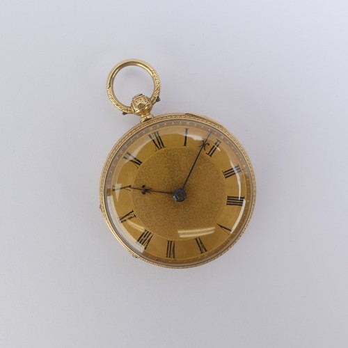 149 - An 18ct yellow gold Fob Watch, gilt dial with black Roman Numerals, movement signed 'Bailey & Da... 