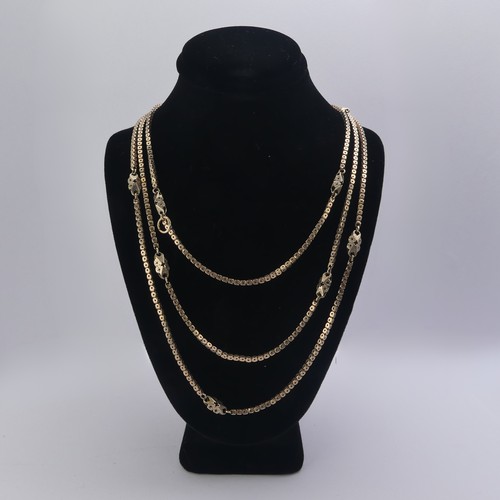 250 - A 9ct yellow gold fancy box link double Chain, with watch clip fitting, shortest length 74cm, 25.7g.... 