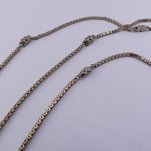 250 - A 9ct yellow gold fancy box link double Chain, with watch clip fitting, shortest length 74cm, 25.7g.... 