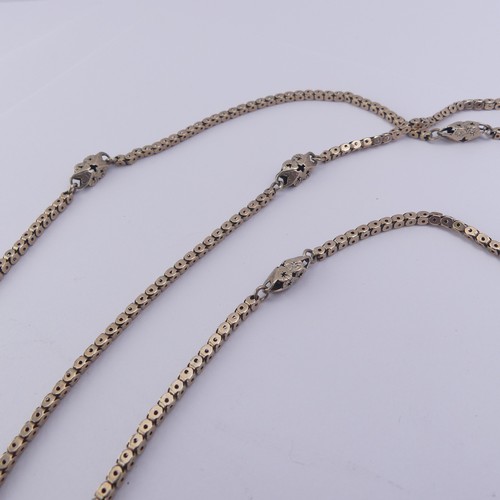 250 - A 9ct yellow gold fancy box link double Chain, with watch clip fitting, shortest length 74cm, 25.7g.... 