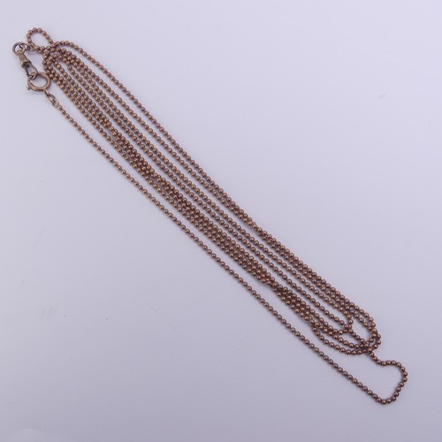 304 - A 9ct rose gold ball link Chain, with bolt ring and clip catch, 158cm long, 23.7g.