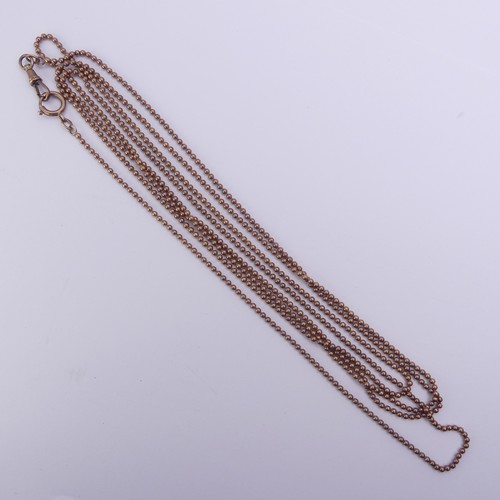 304 - A 9ct rose gold ball link Chain, with bolt ring and clip catch, 158cm long, 23.7g.