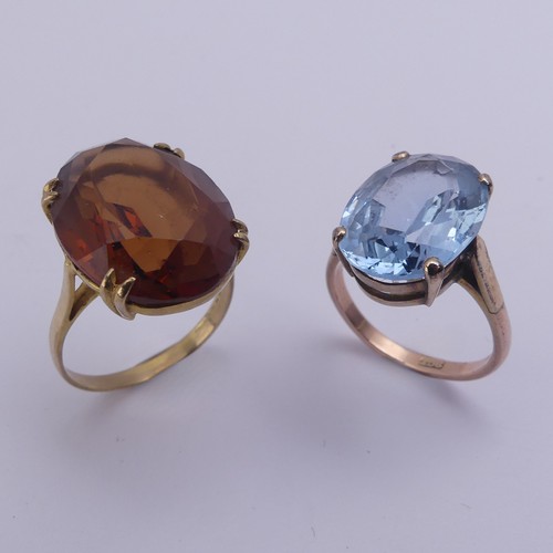 175 - A facetted oval citrine Dress Ring, the stone approx. 19.8mm x 14.9mm, four claw set in 9ct gold, Si... 