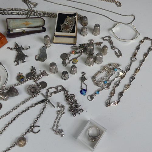 308 - A quantity of Jewellery and Costume Jewellery, including twelve silver thimbles, two silver fobs, no... 