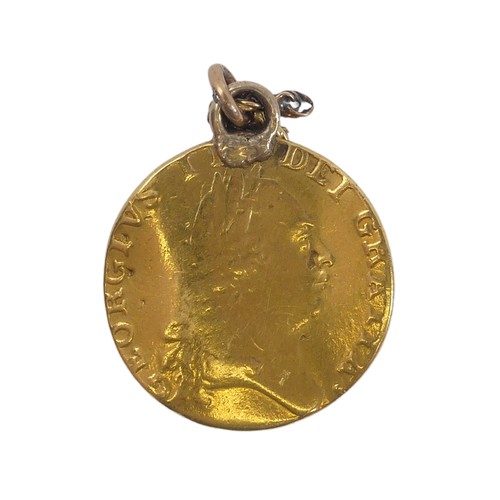 340 - A George III gold Guinea, dated 1788, with 'Spade' reverse, with soldered pendant mount, wavy.... 