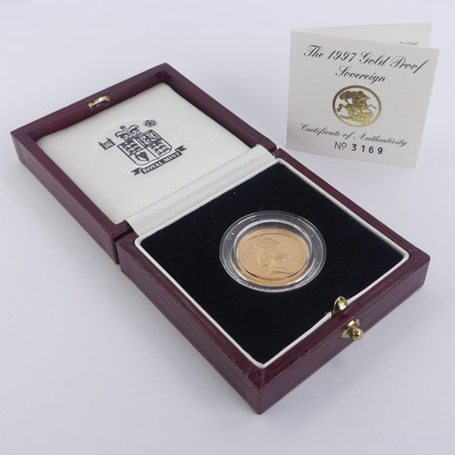 341 - A cased Elizabeth II gold proof Sovereign, dated 1997, with certificate no. 3169.