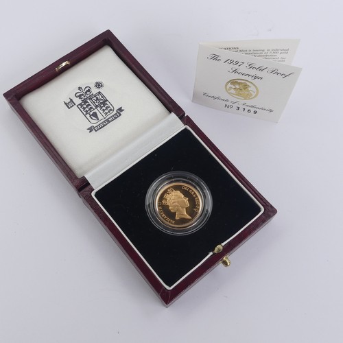 341 - A cased Elizabeth II gold proof Sovereign, dated 1997, with certificate no. 3169.