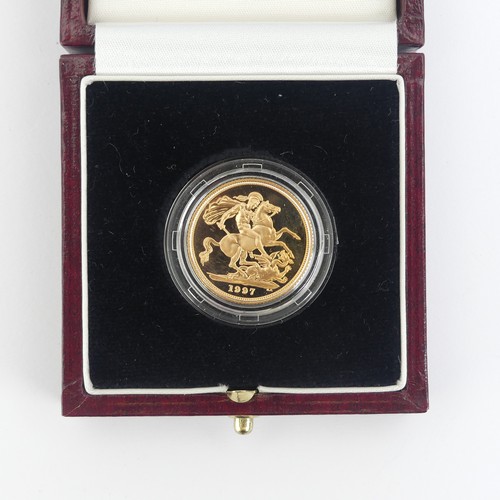 341 - A cased Elizabeth II gold proof Sovereign, dated 1997, with certificate no. 3169.