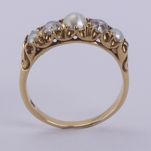 181 - A diamond and half pearl five stone Ring, with two old cut diamonds each approx. 0.25ct and three gr... 