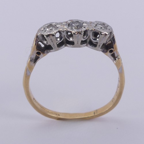 183 - A small three stone diamond Ring, illusion set in 18ct yellow gold and platinum, Size N, 2.9g.... 