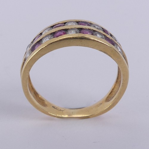 186 - An 18ct yellow gold half hoop Eternity Ring, the front with two channel set rows of small rubies and... 