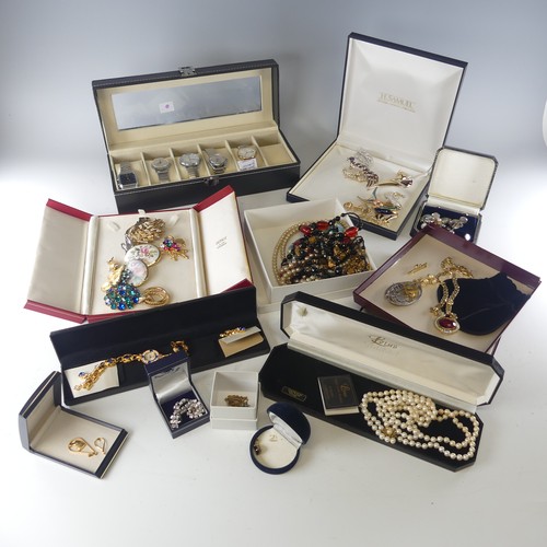 313 - A quantity of Costume Jewellery, including a silver bracelet, the oval centres inset with multi-ston... 