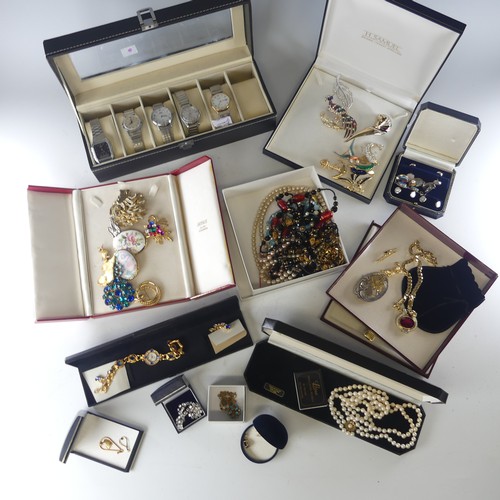 313 - A quantity of Costume Jewellery, including a silver bracelet, the oval centres inset with multi-ston... 