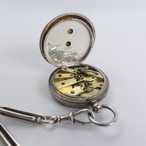 150 - A pretty Continental silver Fob Watch, the white enamel dial with Roman Numerals, silver and gilt fo... 