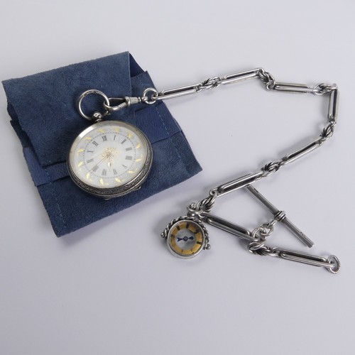 150 - A pretty Continental silver Fob Watch, the white enamel dial with Roman Numerals, silver and gilt fo... 