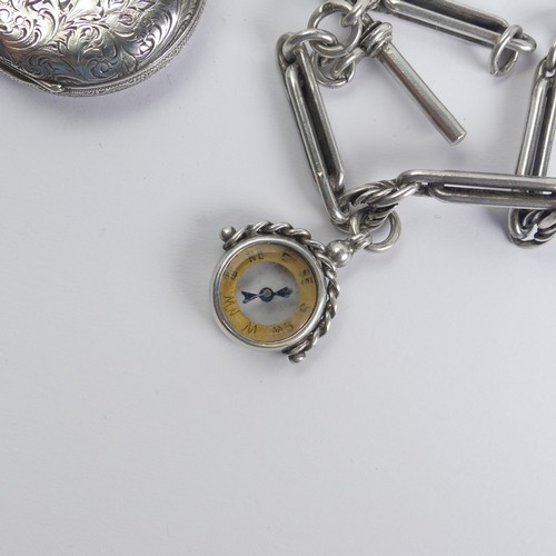 150 - A pretty Continental silver Fob Watch, the white enamel dial with Roman Numerals, silver and gilt fo... 