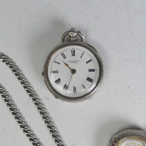 151 - A J.W.Benson silver Pocket Watch, hallmarked London 1883, the signed white enamel dial with Roman Nu... 