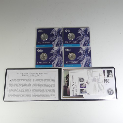 343 - Four 2015 Britannia fine silver uncirculated £50 Coins, in sealed Royal Mint carded blister packs as... 