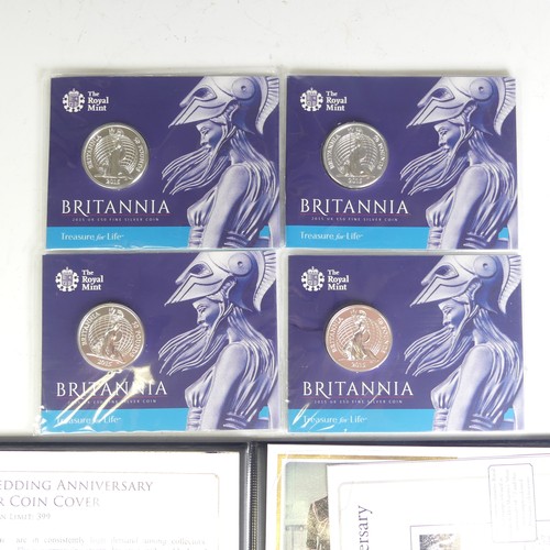 343 - Four 2015 Britannia fine silver uncirculated £50 Coins, in sealed Royal Mint carded blister packs as... 