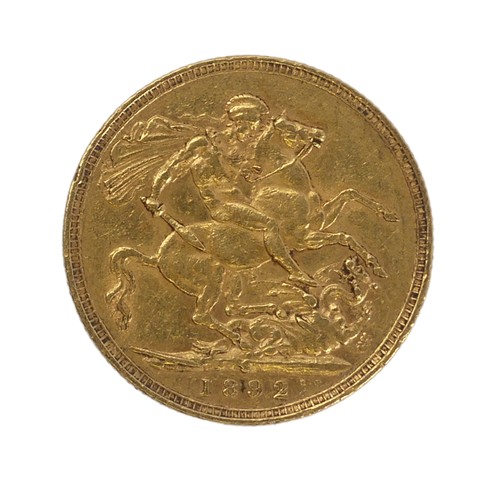 345 - A Victorian gold Sovereign, dated 1892, with Sydney mint mark.