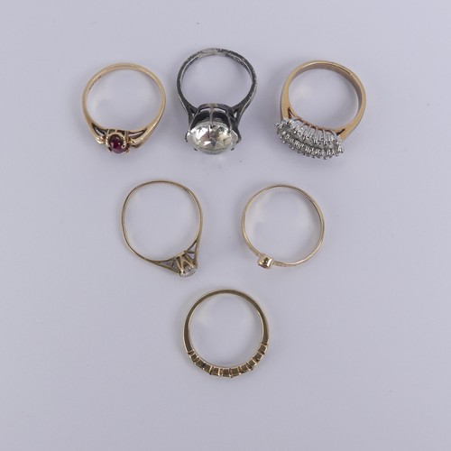 191 - Four 9ct yellow gold Rings, one with V shaped front set ruby, Size O, one small diamond points, Size... 