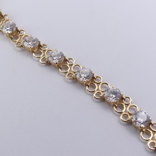 272 - A cubic zirconia Bracelet, the thirteen brilliant cut stones approx. 6mm diameter, claw set in 14ct ... 