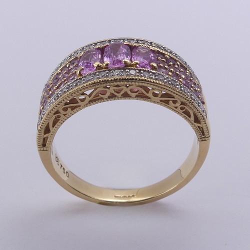 206 - A QVC 18ct yellow gold, pink sapphire and diamond Dress Ring, Size O, 6g.