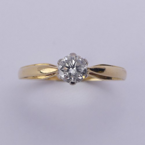 210 - A single stone diamond Ring, the brilliant cut stone approx. 0.25ct, six claw set in 18ct yellow and... 