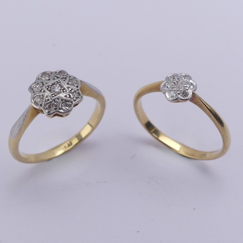 214 - A small diamond flowerhead Ring, mounted in 18ct yellow gold and platinum, Size K, together with ano... 