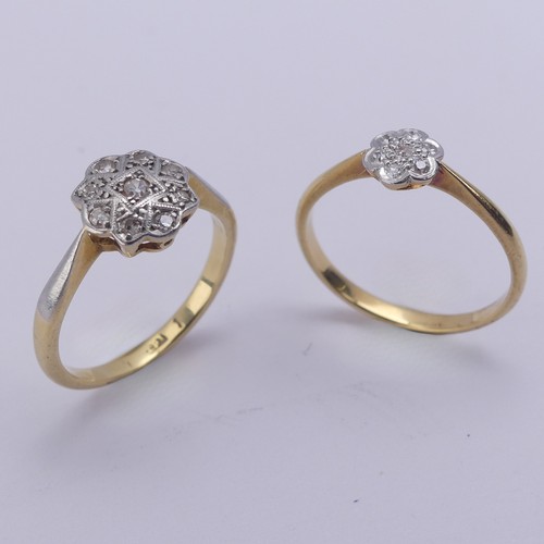 214 - A small diamond flowerhead Ring, mounted in 18ct yellow gold and platinum, Size K, together with ano... 