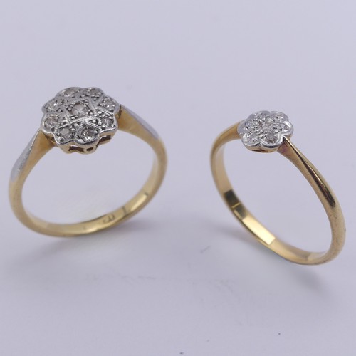 214 - A small diamond flowerhead Ring, mounted in 18ct yellow gold and platinum, Size K, together with ano... 